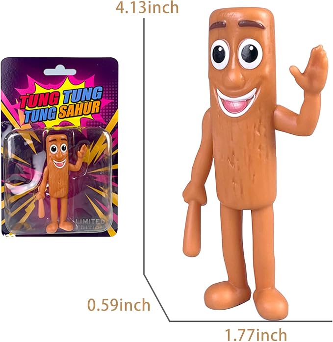 4 Inches Tall Italian Brainrot Action Figure,Tung Tung Tung Sahur,Desk Accessories for Women Men Gift Cute Office Desk Decor Bookself Cubicle Girls Boys