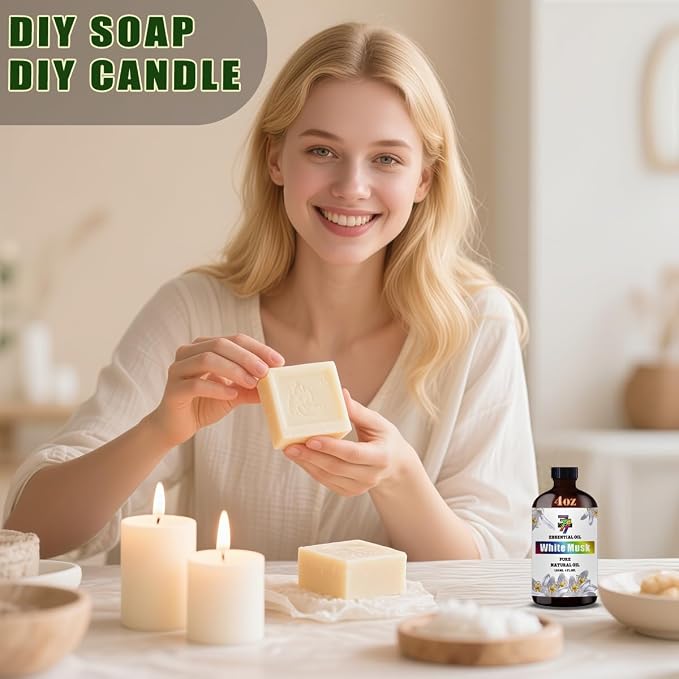White Musk Essential Oil, White Musk Oils, for Diffuser, Humidifier, DIY Candles, Soap, Bedroom, Office, Yoga, Gift, Essential Oil, GV77ZF White Musk Fragrance Oil - 4 fl oz (120 ml)