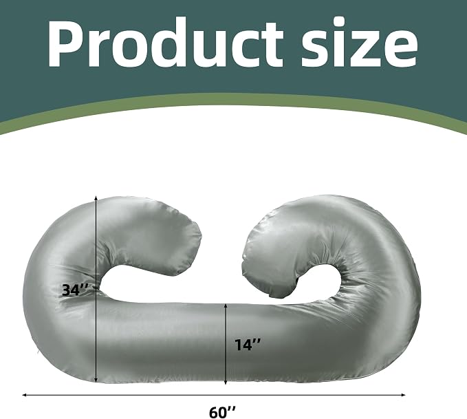 BALAPET Silky Satin Pregnancy Pillow Cover (ONLY Pillowcase), C Shaped Large Luxurious Smooth Maternity Pillow Cover with Hidden Zip, Soft & Breathable Pillow Protector for Side Sleeper, Dark Grey