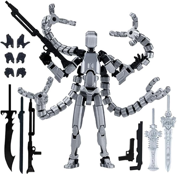 T13 Action Figure, Assembly Completed Action Figures,T 13 3D Printed Toys - The Premium Action Figures for Sci-Fi Enthusiasts,Four Claws Robot (Grey, 5.2 Inch)