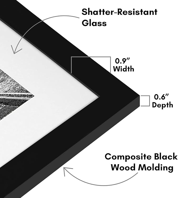 Americanflat 11x14 Picture Frame with Shatter-Resistant Glass - Use as 8x10 Frame with Mat or Display 11x14 Photo Without Mat - Signature Collection - Picture Frames for Wall Display - Black | Shatter-resistant glass, hangs vertical or horizontal, sawt...