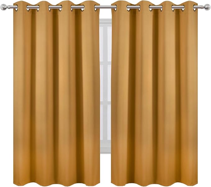 LEMOMO Mustard Yellow Blackout Curtains 66 x 63 Inch Length/Set of 2 Curtain Panels/Thermal Insulated Room Darkening Blackout Curtains for Bedroom