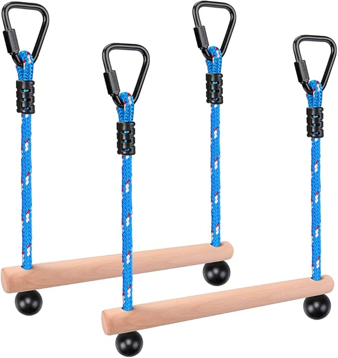 BeneLabel 2 Pcs Ninja Monkey Bars for Obstacle Course Bars 250LB Capacity Trapeze Swing Bar for Slackline Wood & Ropes Swing Set Bars for Kids & Teens Ninja Line, Backyard (Blue)