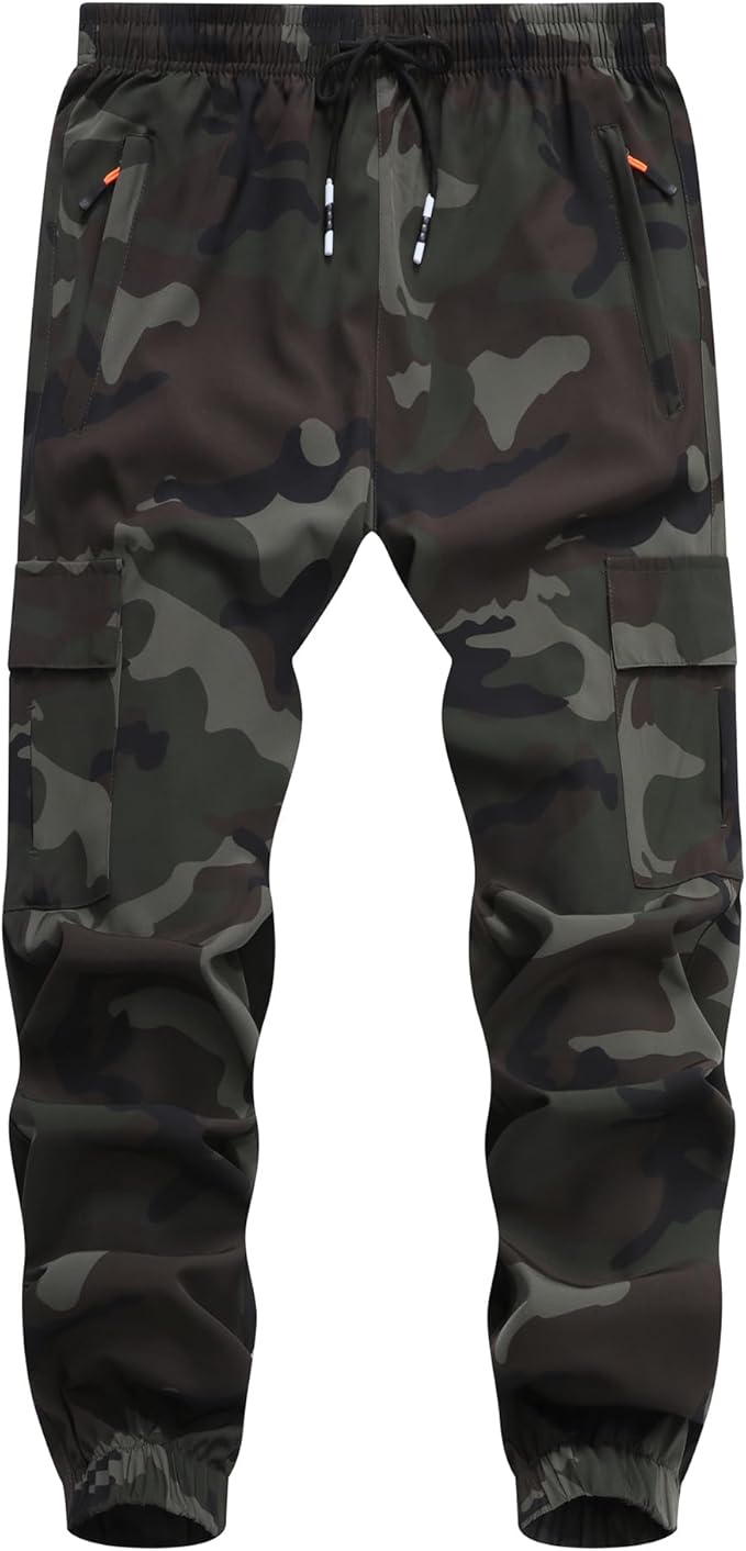 Boy's Cargo Joggers Pants Youth Quick Dry Hiking Lightweight Pants for Sports Outdoor with Zipper Pockets