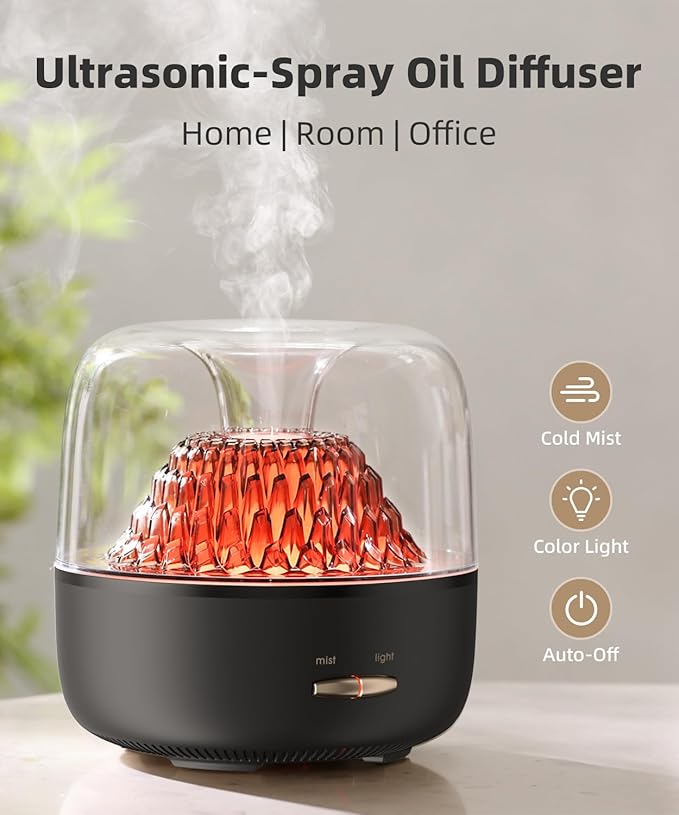 Small Essential Oil Diffuser for Home, Stylish Volcano Mountain View & Colorful Light,200ml Aromatherapy Aroma Diffusers, Small Size for Personal Office Desk Bedroom Bathroom