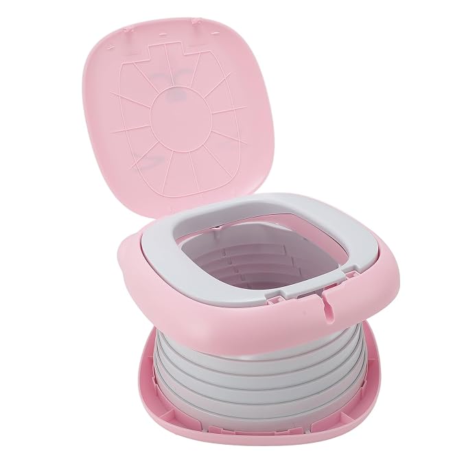 Semme Portable Foldable Travel Potty with Storage Bag Ideal for Car Camping Travel Lightweight Proof Cartoon Design for Easy Use (Pink)