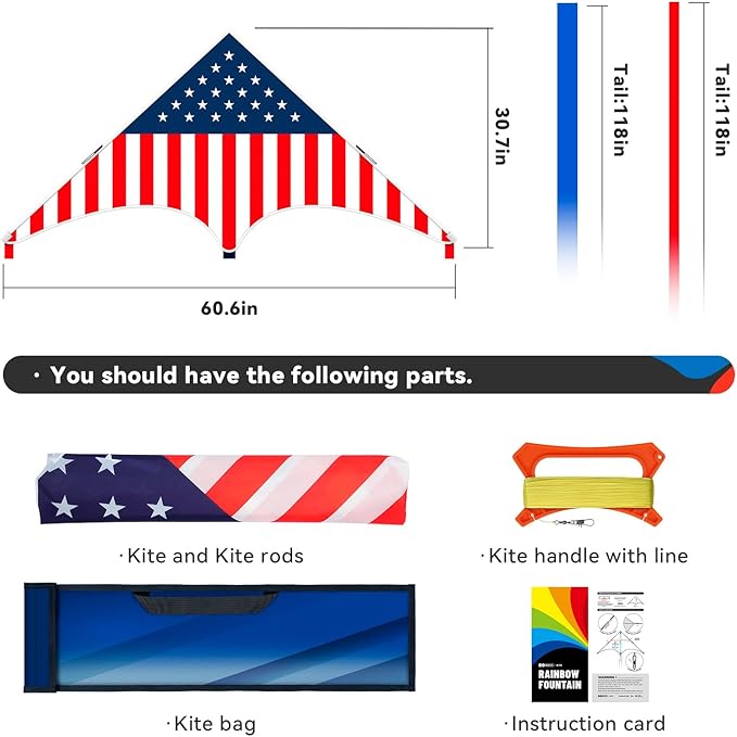 Kite, Large Delta Kites for Kids and Adults, Easy to Fly Rainbow Kites, Durable Multifunctional Beach Kite, Tangle-Free Flight Line, Durable
