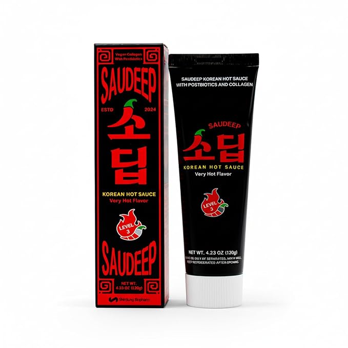 Korean Food Saudeep Korean-Style Hot Sauce, Gochujang, Savory, 4.23oz Blend | Korean-style gochujang sauce with warm heat and deep savory flavor for meat and dipping