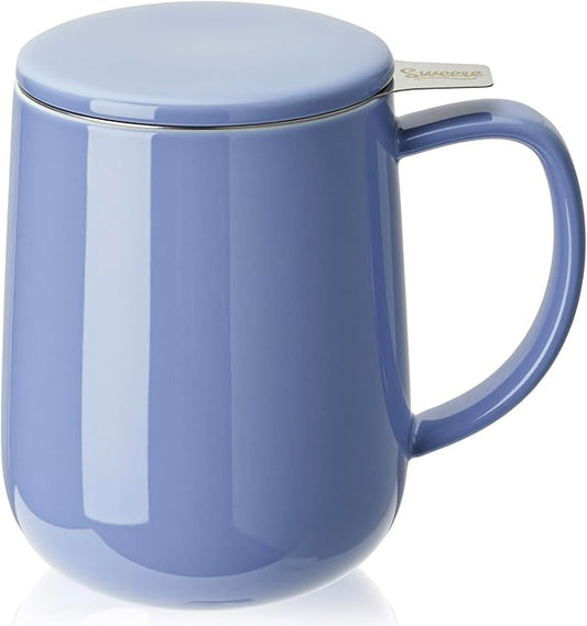 Sweese 20 OZ Porcelain Tea Mug with Infuser and Lid, Dusty Blue Tea Cup