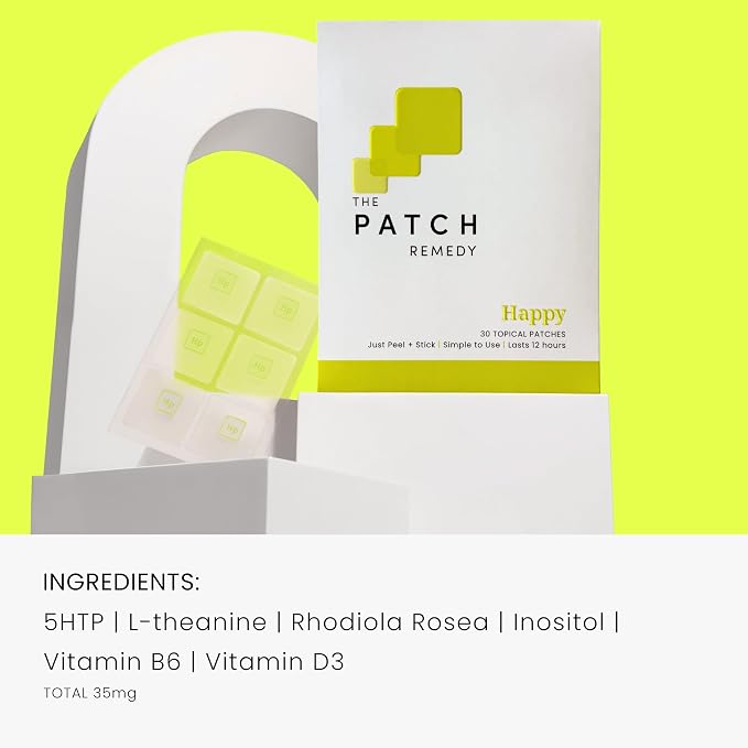The Patch Remedy Happy Patch | 5-HTP, L-Theanine, Rhodiola, Inositol, B6, Vitamin D3 | 30 Patches