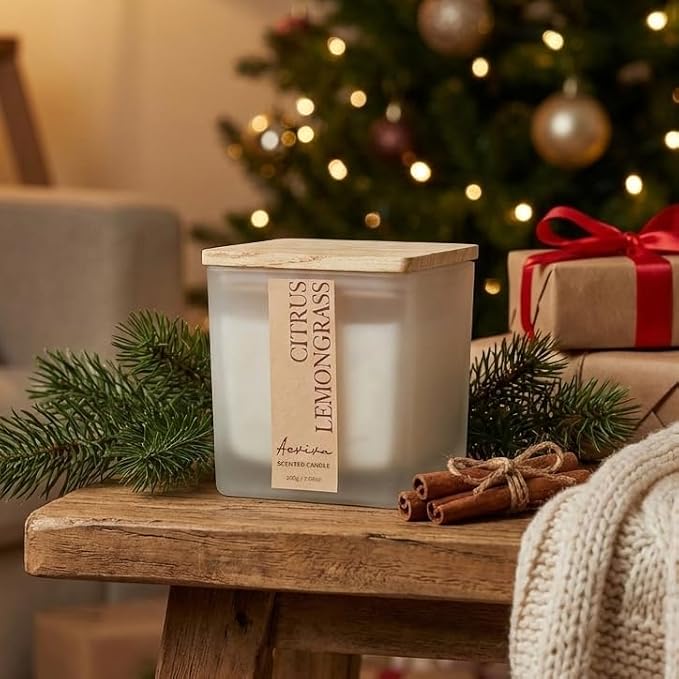 Scented Candle, 7.04 oz Citrus & Lemongrass Aromatherapy Candle, Natural Soy Wax with Wooden Wick, Candles for Home, 45 Hours Burn Time, Scented Jar Candle Gifts