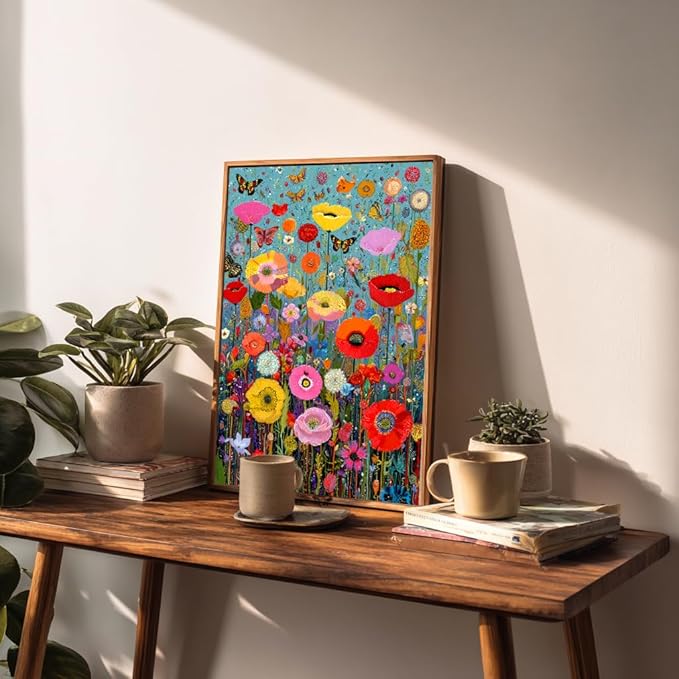Bgraamiens 1000 Piece Jigsaw Puzzles for Adults – Maximalism Poppies and Butterflies – Bold Floral Arrangement with Vibrant Insects – Challenging Nature-Themed Gift