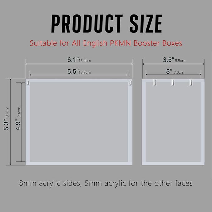 PKMN Booster Box Acrylic Case Magnetic - Ultra Thick 8mm + 5mm Acrylic Booster Box Protector Case Clear Display Stackable Hard Compatible with PKMN Booster Boxes with Strong Magnets Easy Top Loading