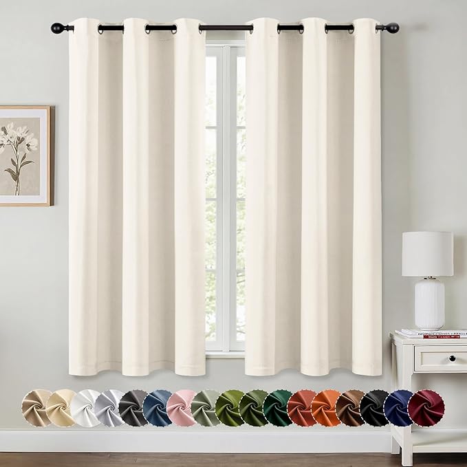 MIULEE Blackout Curtains for Bedroom 2 Panels 40 x 45 Inch Long Beige White | Thermal Insulated, Living Room Darkening Grommet Drapes, Noise Reducing, Light Blocking Window Treatments