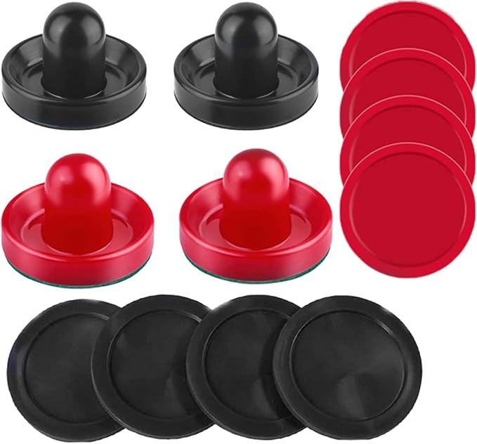 Air Hockey Pushers and Pucks - Air Hockey Paddles and Goal Handles Replacement Accessories for Game Tables (4 Pushers, 8 Pucks)