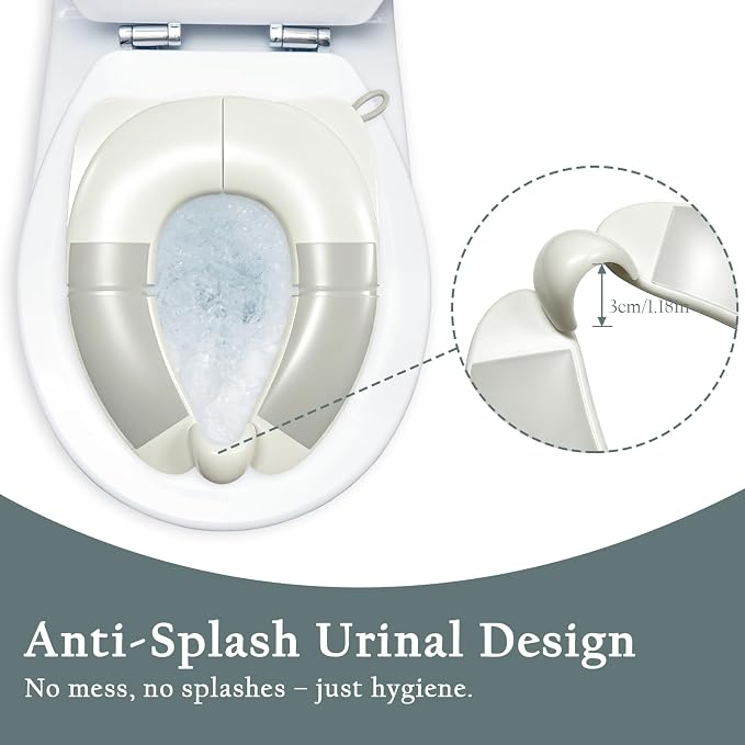 Kids Foldable Toilet Seat with Storage Bag - Training Urine Anti-Slip Toilet Seat Cover with Splash Guard for Children Toddlers, Portable & Travel-Friendly Easy Clean Universal Fit-Grey