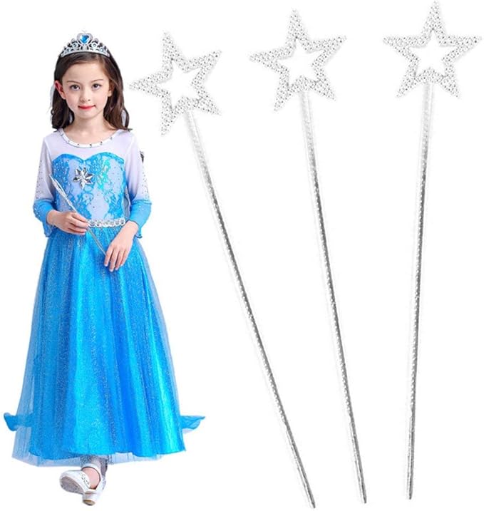 Tvoip 5PCS Girls Costume Props Star Magic Wand Angel Fairy Wands Sticks Birthday Party Wedding Halloween Cosplay Christmas 13 Inches (Silver)