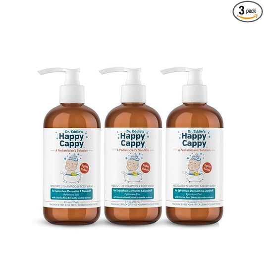 Happy Cappy Medicated Shampoo and Body Wash- Baby Dandruff Shampoo, Helps Cradle Cap and Seborrheic Dermatitis, Reduces Redness, Dermatologist Tested, Fragrance-Free- 8 Fl Oz (Pack of 3)