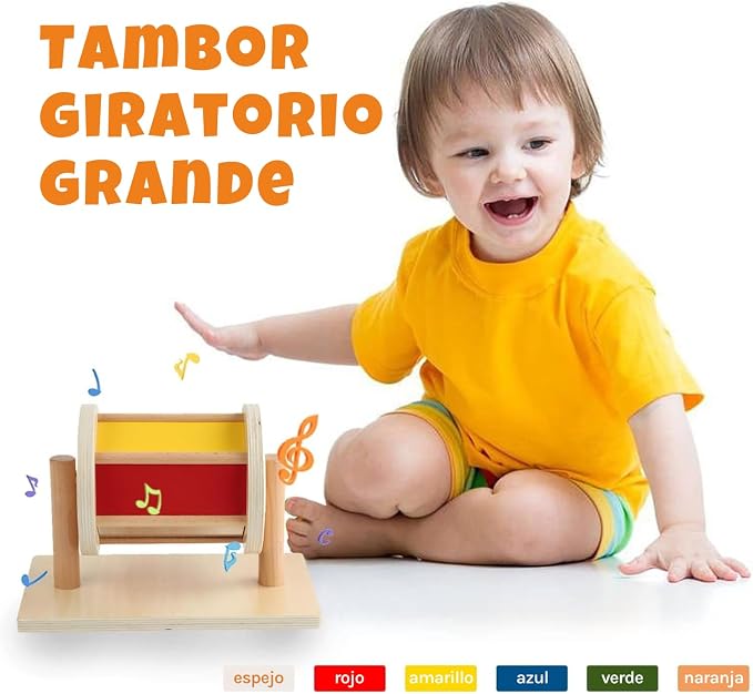 Montessori Baby Toys Play Kit - Montessori Mirror, Peekaboo, Knob Puzzle, Medium Spinning Drum - For 6-12 Months Toddlers