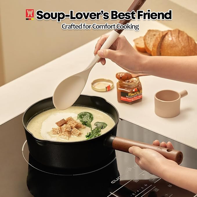 WAGENSTEIGER Aluminum Saucepan with Titanium Coated Non-Stick Surface, 7-Layer Coating With Zelkova Wooden Handle, For Professional Chef & Home Cook, Made in Korea (14.76" L x 8.46" W x 3.15" H)