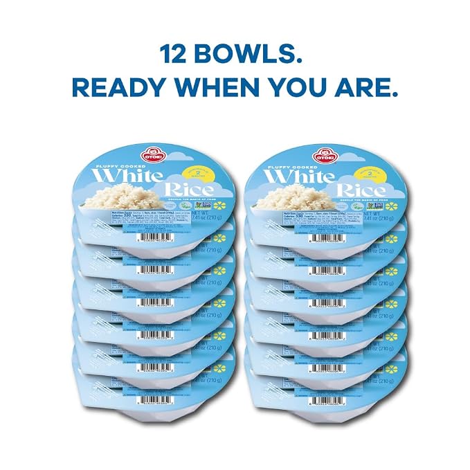 OTOKI Korean Cooked White Rice, Authentic Fluffy Rice, Ready in 2 Minutes, Gluten-Free Microwavable Bowls, 7.41 oz (Pack of 12)