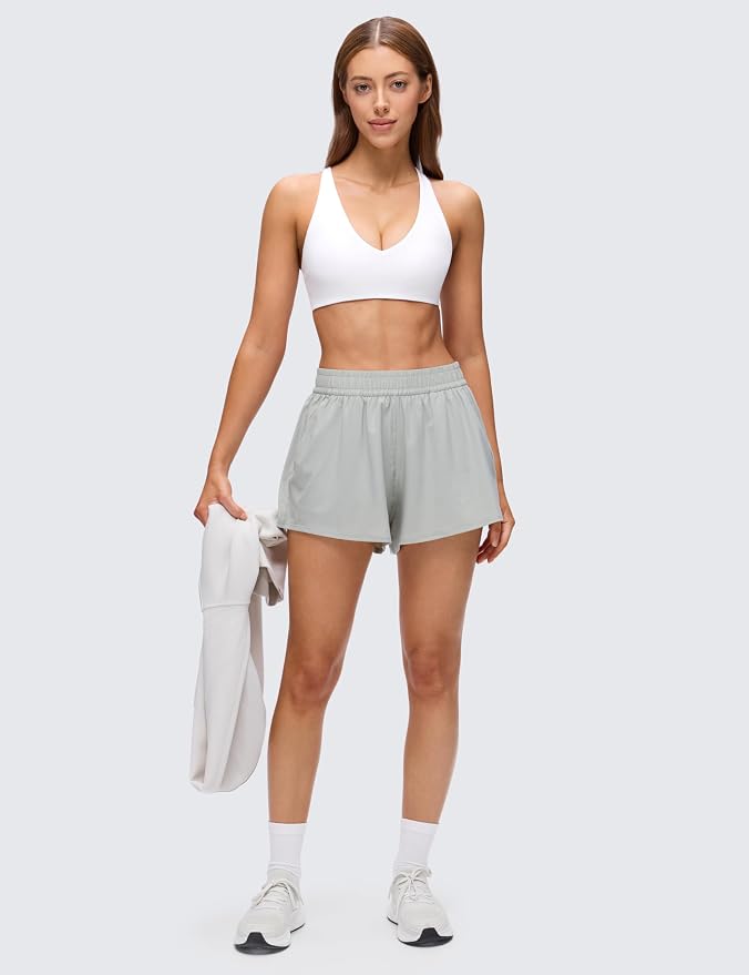 CRZ YOGA Butterluxe V Neck Twist Cross Back Sports Bras for Women - Adjustable Spaghetti Straps Padded Crop Yoga Top
