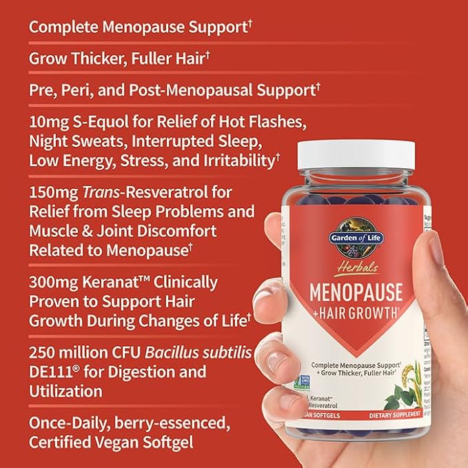 Garden of Life Herbals, Menopause + Hair Growth, Berry, 30 Vegan Softgels