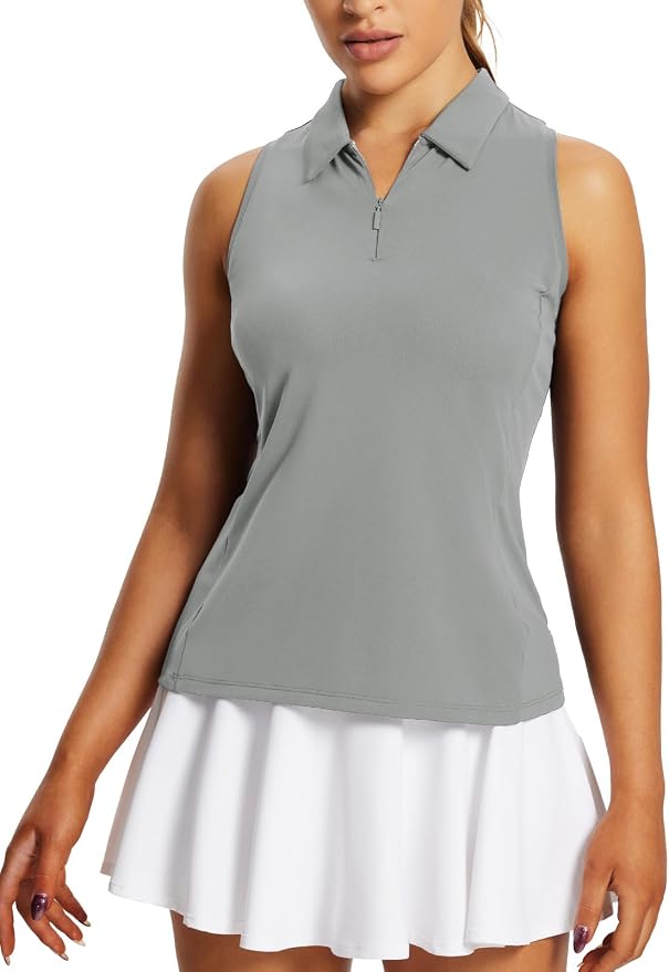 baleaf Women's Golf Shirts Sleeveless Polo Racerback with Zipper Collar | Upf 50+ Sun Protection; Racerback for Free Movement; Quick-Dry and 1/4 Zipper Collar.Perfect for Golf, Tennis and Pickleball