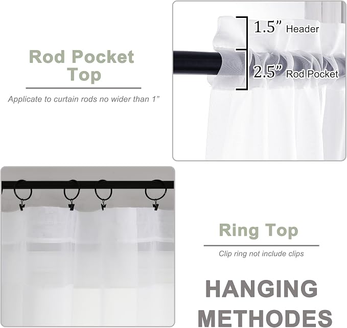 OWENIE Sheer White Curtains 84 Inch Length 2 Panels Set for Living Room Bedroom, Rod Pocket Voile Sheer Panel Drapes, White, 2pcs, Each 42" W x 48" L