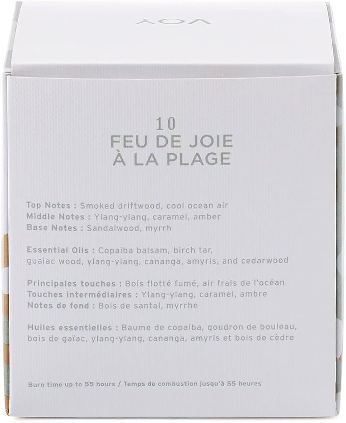 VOY Scented Candle, Crackling Wood & Salty Air of Beach Bonfire Scent, 55 Hour Burn Time, Blended Soy Candle, High-Fragrance Load, 8 oz Jar Candle, Aromatherapy Candle with Sustainable Gift Packaging