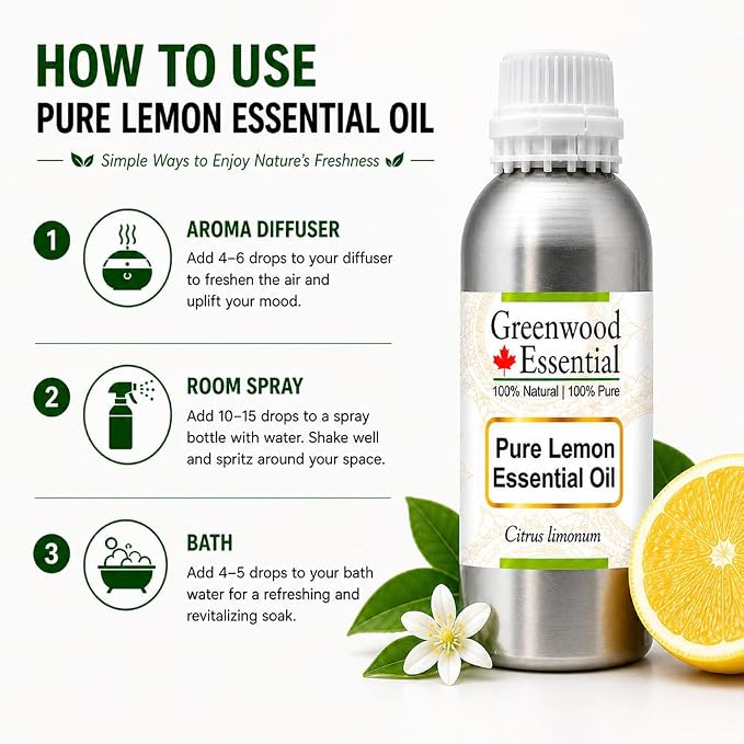 Greenwood Essential Pure Lemon Essential Oil (Citrus limonum) Steam Distilled 1250ml (42.2 oz)