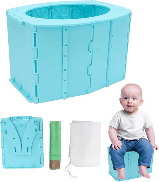 Portable Potty for Toddler Travel, Reusable Foldable Potty Training Toilet with Travel Bag and Liners, On the Go Potty Emergency Toilet for Car, Camping, Indoor, Outdoor