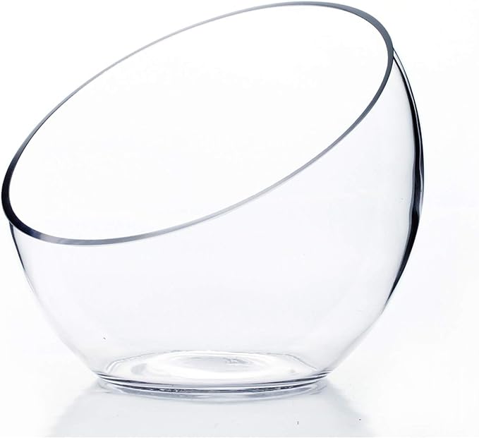 WGVI Clear Slant Cut Bowl Glass Vase, Glass Terrarium, Candy Dish, Glassware, Slant Cut, 7" Width, 6" Height (1 Piece)