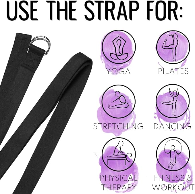 TECEUM Yoga Strap & Mat Strap – 2 IN 1 – Cotton – 6 ft 8 ft 10 ft (30+ colors) – Adjustable Non-Slip Belt for Yoga, Pilates, Stretching, Physical Therapy, Fitness & Home Workout – For Carrying Mats