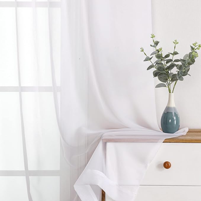 OWENIE Sheer White Curtains, Sheer Curtains 96 inches Long 2 Panels Set, Rod Pocket Voile Fimly Sheer Drapes for Living Room/Bedroom, 2pcs, Each 59" W x 96" L