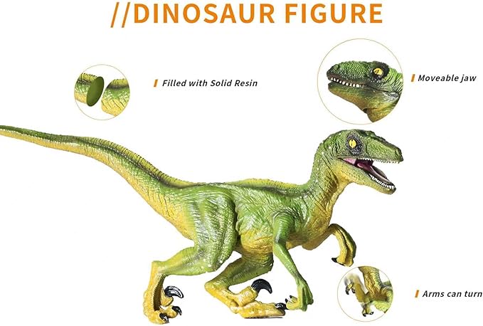 Large Dinosaur Toy, 15.6 inch Velociraptor Figure, Realistic with Movable Jaw, Educational Model, Perfect for Collectors, Dinosaur Fans, Birthday Gift