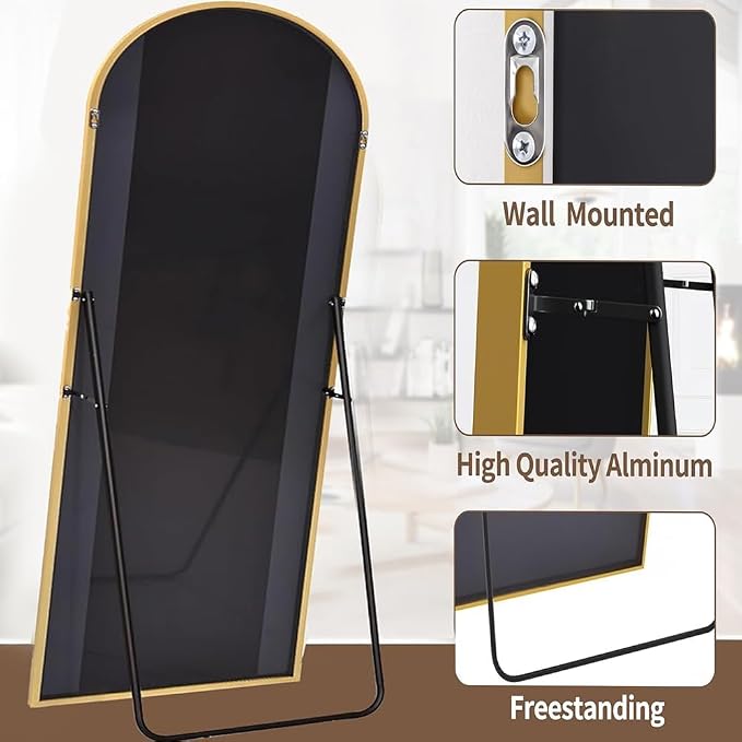 Dewfig Arched Full Length Mirror, 71"x30" Large Floor Mirror, Gold | Aluminum Alloy Frame Full Body Mirror, HD Shatterproof Tempered Glass, Lean/Stand/Wall for Living Room,Bedroom, Dressing Room