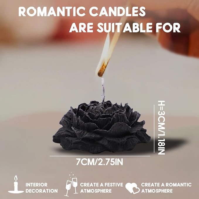 4 Pcs Low Temperature Candles Glitter Black Peony Flower Home Scented Candle Kit Pure Natural Soybean Oil Candle Aromatherapy Romantic Wax Play Candle for Lovers Couples