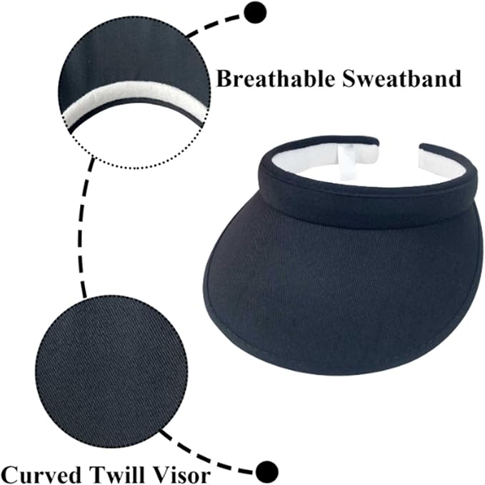4 Pack Sun Visor Hats Women Men Clip on Cotton Wide Brim Visors Hat Outdoor Sports Golf Beach Travel Tennis Caps