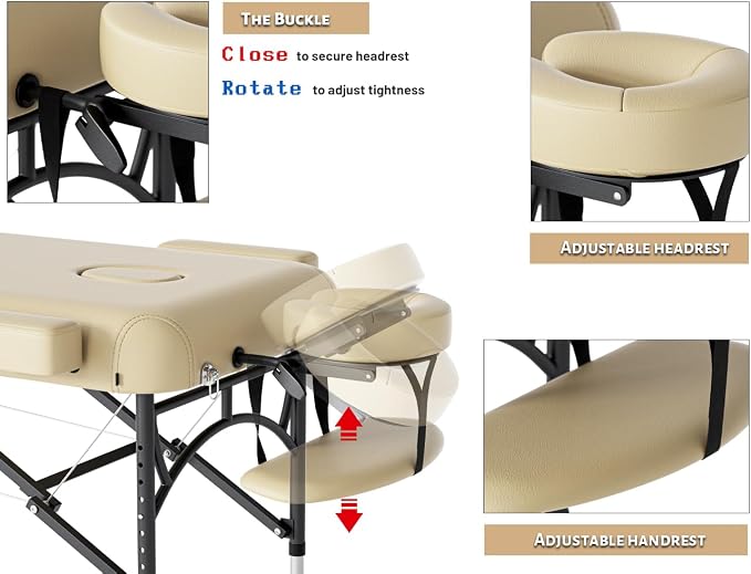 Professional Massage Table Portable 3 Fold Premium Memory Foam Aluminium Leg Hold Up to 1100LBS 8 Heights Adjustable with Carrying Bag Cream