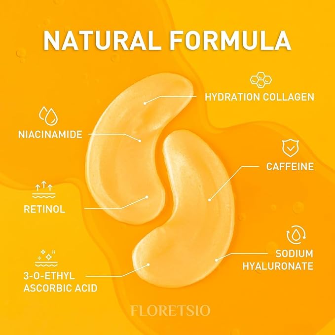 Under Eye Patches for Dark Circles - 24K Gold Collagen Cooling Gel Eye Mask with Retinol & Hyaluronic Acid, Jet Lag Support, Reduces Puffy Eyes & Fine Lines Delays Aging Treatment Women/Men(30 Pairs)