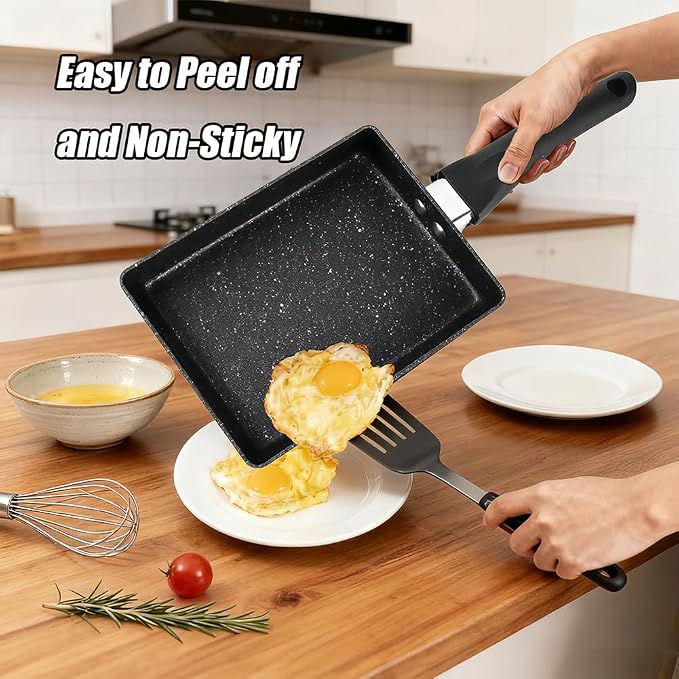 Joyzan Square Japanese Omelette Pan, Tamagoyaki Egg Skillet Maker Nonstick | Roll Rectangle Tamago Frying Rectangular Kitchen Cooking Griddle Tools Plastic Handle Baking Pancake Induction Cooktop Black