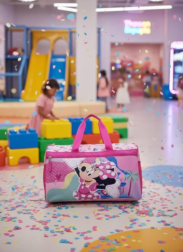 Disney Minnie Mouse Kids Duffle Bag 16.5" – Travel & Sports Bag with Zipper Pocket, Mesh Sides & Shoulder Strap