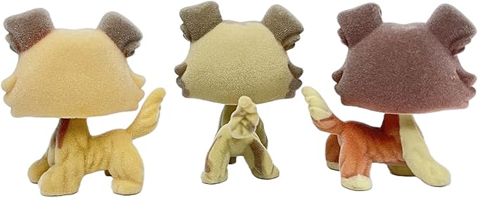 3pcs/Set Custom Flocked Pet Shop Toys Short Hair Cat Kitten Collie Great Dane Cocker Spaniel Dachshund Puppy Dog OOAK Compatible with LPS (#2452 and #2210 and #1542)