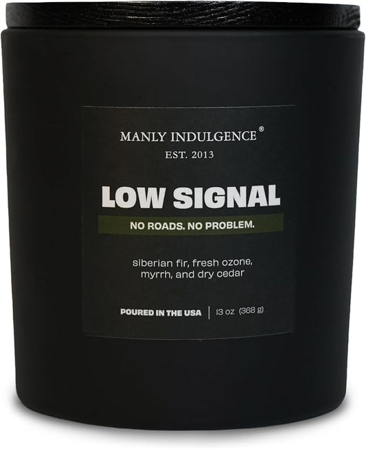Manly Indulgence Low Signal Scented Candle, 2 Wick, 13 oz, Premium Soy Blend Wax, Candles for Home Scented - Made in The USA