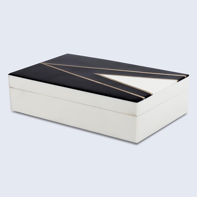 Handicrafts Home Black and White Decorative Storage Box with Lid– Coffee Table Storage Box, Handmade Resin Inlay Wooden Box, Remote Control Holder, Decorative Organizer, Keepsake & Jewelry Box- 8x5x2