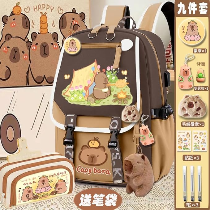 Kapibara Capybara Cartoon Backpack Gift Large Capacity Waterproof Kapibara stuff kawaii backpack with pins and Accessories (pattern 8)