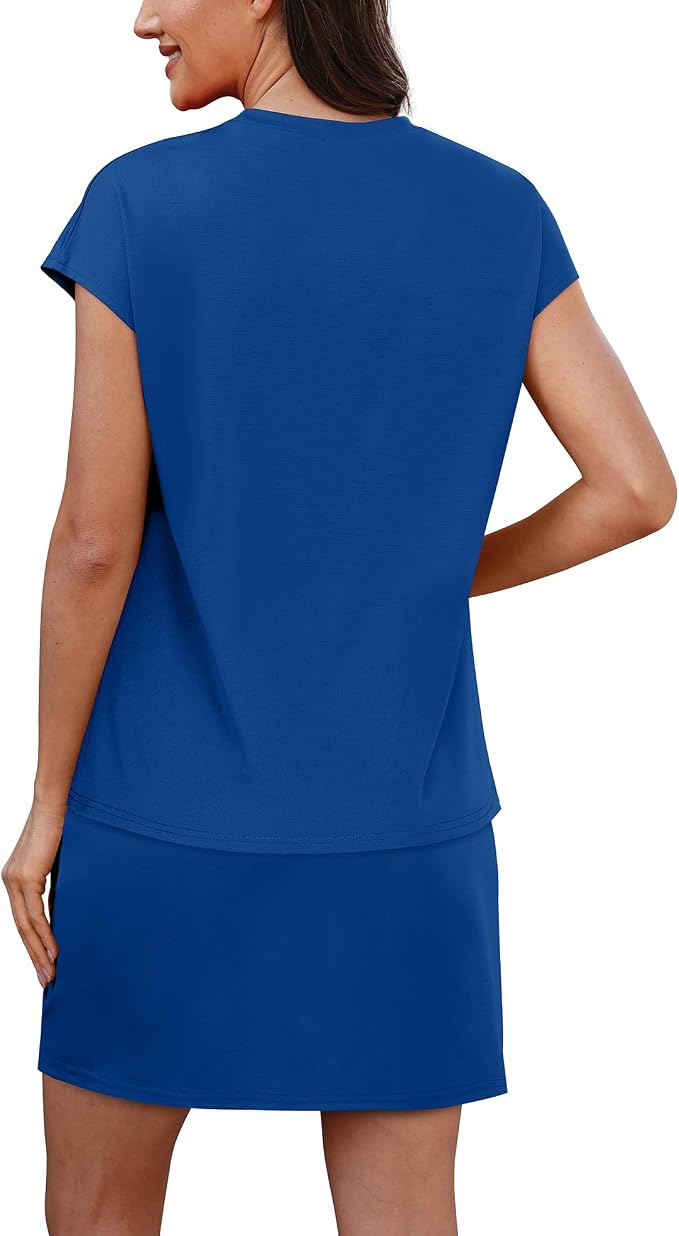 Sampeel Two Piece Skirt Sets for Women Summer Resort Wear Outfits Crew Neck Cap Sleeve Tops Tennis Skort with Pockets