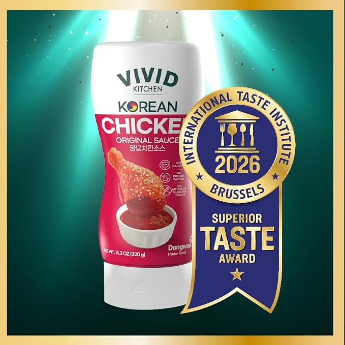 VIVID KITCHEN Korean Chicken Sauce – Low-Calorie, No Preservatives – Sweet and Savory Flavor – Easy Squeeze Bottles – Authentic Korean BBQ Marinade and Dipping Sauce – 2 Pack – 11.33 oz Each