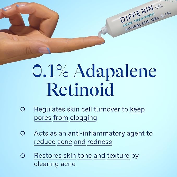 Differin Acne Treatment Gel, 180 Day Supply, Retinoid Treatment for Face with 0.1% Adapalene, Gentle Skin Care for Acne Prone Sensitive Skin, 45g Tube, Pack of 2 (Packaging May Vary)